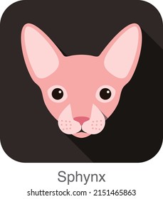 Sphynx, Cat Breed Face Cartoon Flat Icon Design