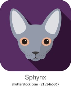 Sphynx, Cat Breed Face Cartoon Flat Icon Design