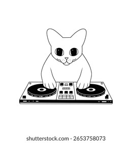 sphynx cat dj set doodle ilustração vetor lineart