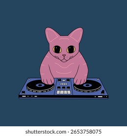 sphynx cat dj set doodle ilustração do vetor de cor