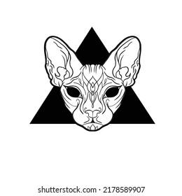 Sphynx cat. Sphynx doodle outline illustration on white background. Sphynx cat isolated object. Animal, cat,cloth, print, design, icon, logo, poster, textile, paper, card, wrapping, wallpaper. Eps10