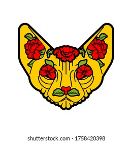 Sphynx cat with flowers. Pet and rose flower Tattoo 
