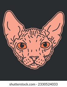 Sphynx Cat Head Front View Illustration