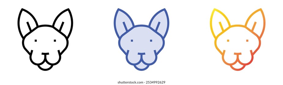 Icono de gato esfinge. Lineal, relleno azul y diseño de estilo degradado aislado sobre fondo blanco