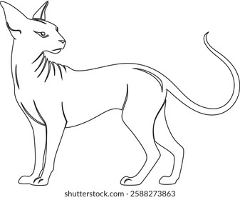 Sphynx Cat Line Art Silhouette Vector Icon.