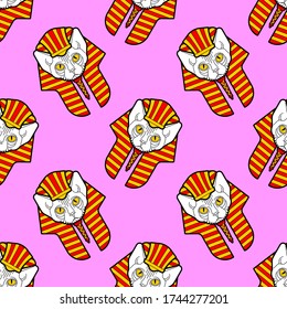 Sphynx cat in Nemes pattern seamless. Cat pharaoh background. Ancient Egypt ornament