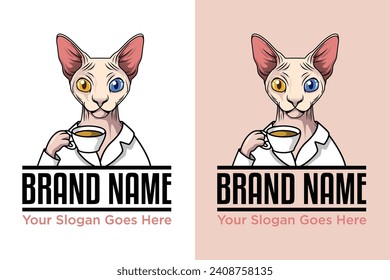 sphynx cat in pajamas enjoying coffee 