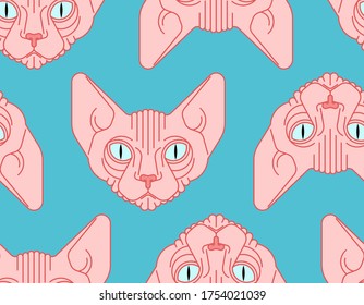 Patrón de gato de Sfinx sin fisuras. Fondo de mascotas. Textura de animales domésticos. ornamento vectorial