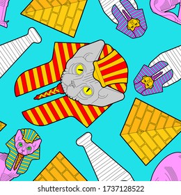 Sphynx cat and pyramid Egyptian pattern seamless. 
 
