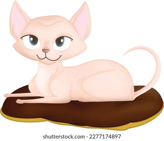 Sphynx cat sitting on a cosy cushion illustration isolated Clipart