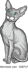 Sphynx cat. Vector illustration. Tattoo style.Pet Shop label, signboard for your business.