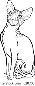 Sphynx cat. Vector illustration. Tattoo style.Pet Shop label, signboard for your business.