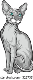 Sphynx cat. Vector illustration. Tattoo style.Pet Shop label, signboard for your business.