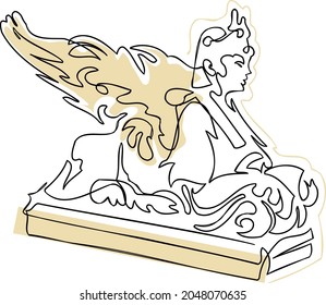 Sphynx statue. Line art vector