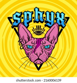 Sphyx Pink Cat Hand Drawing Black And White