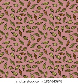 Spice cardamom. Seamless pattern with food. Design for fabric, textile, wallpaper, packaging.