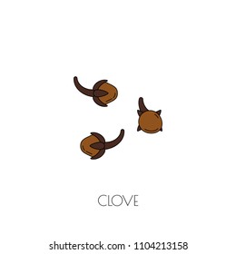 Spice clove. Hand drawn linear colored icon. Hot spices and condiments. 