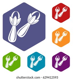 Spice cloves icons set hexagon isolated vector illustration