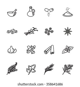 spice, condiment and herb icons set. Line Style stock vector.