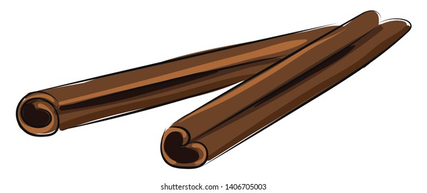 It is spice from the dried bark of cinnamon tree, used for flavoring food., vector, color drawing or illustration. 