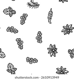 spice food herb leaf vector seamless pattern thin line illustration