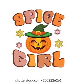 Spice Girl, divertido Vector de diseño de camisa de Halloween, ilustración retro de Halloween, citas de tipografía de Halloween diseño de camiseta