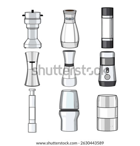 spice grinder set cartoon. herbs pepper, coffee stainless, steel ceramic spice grinder sign. isolated symbol vector illustration