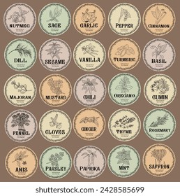 Spice herbs jar seasoning label sticker set. 