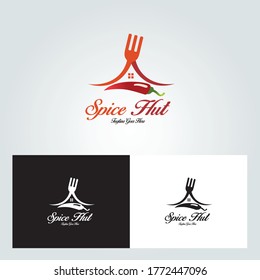 Spice hut logo design template. Fork logo. Home icon. Vector illustration