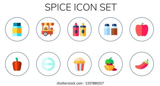 spice icon set. 10 flat spice icons.  Collection Of - mayonnaise, pepper, salty, salt, sauces, salt and pepper