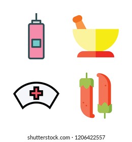 spice icon set. vector set about mortar, vinegar, bonnet and chilli icons set.