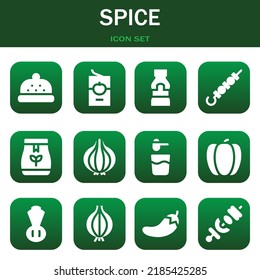 spice icon set. Vector  illustrations related with Bonnet, Tomato sauce and Mustard