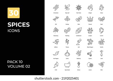 Spice icons collection. Set contains such Icons as spice flower, spice, black paper, red paper, and more