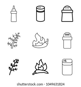 Spice icons. set of 9 editable outline spice icons such as deel, chili, pepper