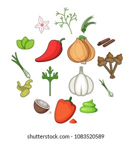Spice icons set. Cartoon illustration of 16 spice vector icons for web