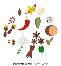 Spice icons set in flat style isolated vector illustration