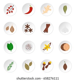 Spice icons set in flat style isolated vector icons set illustration