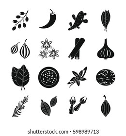 Spice icons set. Simple illustration of 16 spice vector icons for web