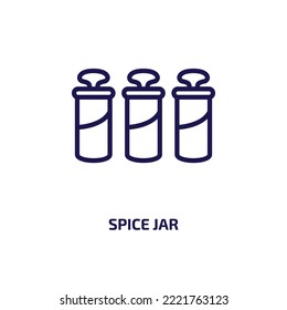 Gewürzglas-Ikone aus der Küchensammlung. Dünne lineare Gewürzwanne, Flasche, Kontursymbol einzeln auf weißem Hintergrund. Zeilenvektorwürfelzeichen, Symbol für Web und Mobile