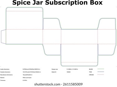Spice Jar Subscription Box Flat Die Cut Template For Packaging Design With Dimensions And Technical Specifications Included
