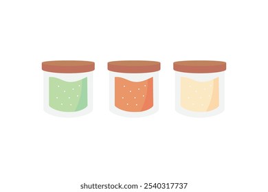 Spice jars. Bottles with seasoning powder. Ingredient, cooking, flavor concepts. Flat vector design isolated illustration.