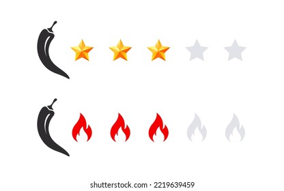 Spice level marks. Hot natural chili pepper symbols. Spicy and hot. Vector illustration