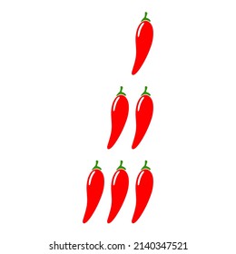 Spice Level Marks. Red Hot Chili Pepper.  Mild, Spicy, Hot, Extra Hot Meter. Chili Level Icons Set. Stock Vector Illustration Isolated On White Background.