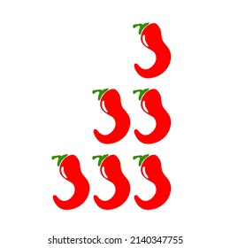 Spice level marks. Red hot chili pepper.  Chili level icons set. Mild, spicy, hot, extra hot meter. Stock vector illustration isolated on white.