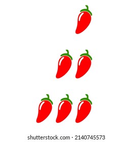 Spice level marks. Red hot chili pepper.  Mild, spicy, hot, extra hot meter. Chili level icons set. Vector illustration isolated on white background.