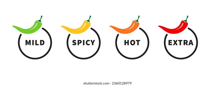 Spice level. Product spicy degree symbols. Spicy badges types. Vector scalable graphics