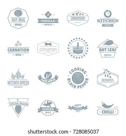 Spice logo icons set. Simple illustration of 16 spice logo vector icons for web