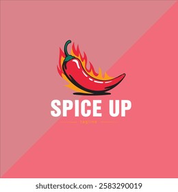 Spice Up Logo: A vibrant, cartoonish red chili pepper with a fiery flame bursting from its tip, set against a deep blue background, with the text "Spice Up" written in bold, white lettering below.