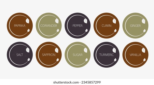 Spice organizer sticker set. Vector food labels in different colors. Labels for marking. Vector illustration	
