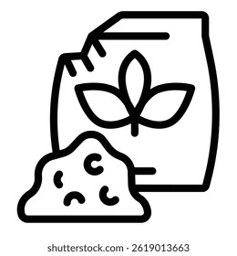 Spice paper bag line icon, culinary cooking concept. Vector graphics. Leaves bag with pile of spices sign on white background, style mobile or design